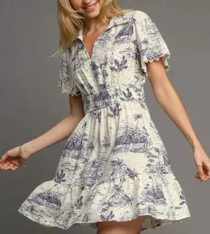 Umgee Landscape Print Collared Mini Dress NWT XL thumbnail 1