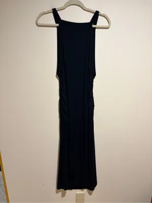 Anthropologie Daily Practice Black Ribbed Ruched Sides Sleeveless Midi Dress XL thumbnail 10