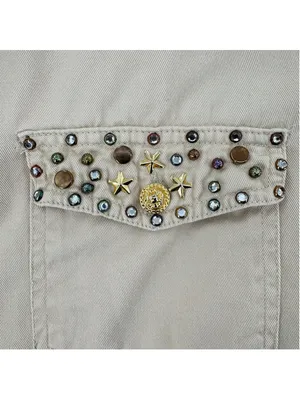 Vintage 90s Beaded Jacket 90s Rhinestones Studs Stars Zip Front Size XL-XXL thumbnail 4