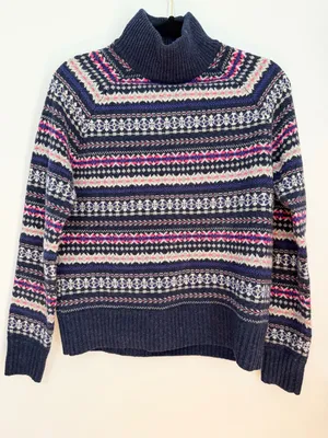 J crew turtleneck navy fair isles size small 100% wool winter pullover thumbnail 1