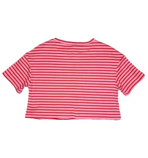 Missguided Striped Waffle Knit Crop Top Tee Womens MED Pink Red Short Sleeve Boxy thumbnail 2