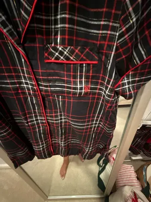 Victoria's Secret Flannel Short Pajama Set Black/Vs White/Red Yd Plaid XS thumbnail 2
