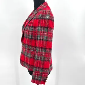 Vintage Mohair Wool‎ Blazer Women's Tartan Plaid Classic Jacket Red Size 4 Small thumbnail 5