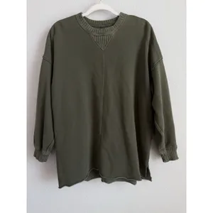 Aerie Down to Earth Crewneck Sweatshirt Olive Green Oversized Boho Lounge Small thumbnail 11