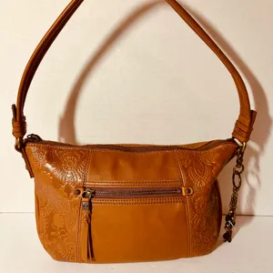 The Sak Sequoia Satchel Leather Embossed Purse Zip Closure +Charm 13” X 8” X 4” thumbnail 1