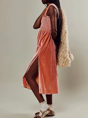 Free People $168 NWT Camille Velvet Midi Dress Pink Oversized XS thumbnail 2