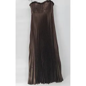 Badgley Mischka Evening Gown Dress Size 8 Brown Pleated Empire Waist Lace Bodice thumbnail 5