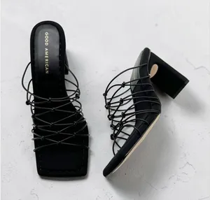 NWT Good American Square Toe Mule Sandals Women's‎ Size 7 Black Minimalist Chic thumbnail 1