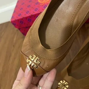 Tory Burch Royal Tan Nappa Leather Jolie Ballet Flat Size 7 US thumbnail 3