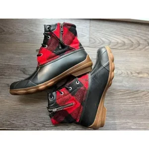 Sperry Buffalo‎ Plaid Duck Boots Red Black Waterproof Winter Ankle Boots thumbnail 6