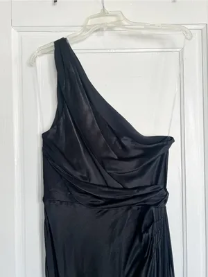 Meshki • Calliope One Shoulder Maxi Dress gown black satin formal evening draped thumbnail 12