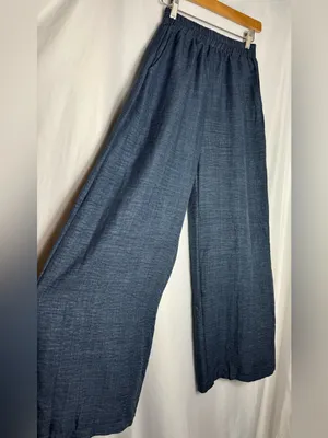 Women's Navy Blue Asymmetric Draped blouse with palazzo pant -2 piece set NWOT thumbnail 10