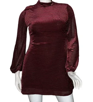 Lulus Ticket to Chic striped velvet balloon sleeve dress thumbnail 5