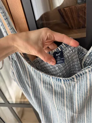 GAP UltraSoft Denim Stripe Drop-Waist Mini Dress indigo striped light wash thumbnail 3