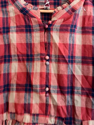Plaid Tie-Waist Midi Dress in Red and Blue thumbnail 3