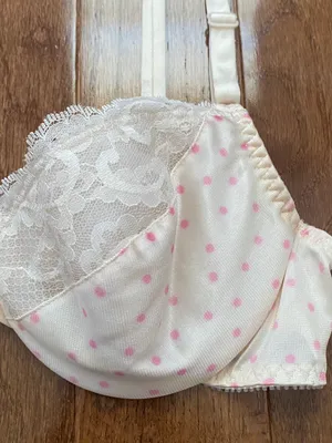 Vintage 90s Victoria’s secret satin coquette cream pink polka dot lace trimmed bra thumbnail 7