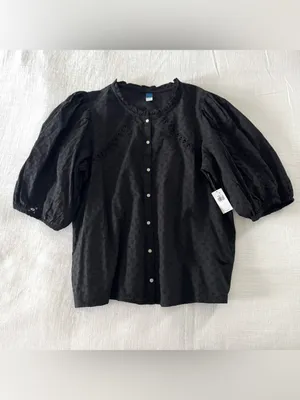 Old Navy Puff-Sleeve Lace-Trim Clip-Dot Blouse NWT - Large thumbnail 5