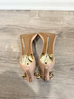 NWOT Nude Gold Chain Quiet Luxury Heels Minimalist Stiletto Sandals Size 10 thumbnail 7