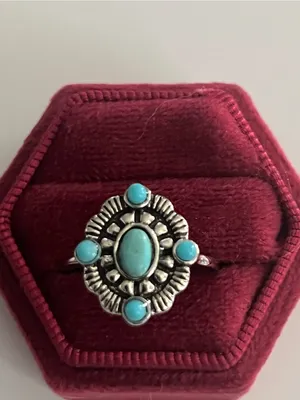 Bohemian Style Stainless Steel Silver Faux Turquoise Ring Size 8 NWT thumbnail 2