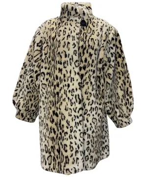 Vintage Faux Fur Coat Leopard Print Lined Oversized Mobwife Old Money 90s‎ USA thumbnail 1