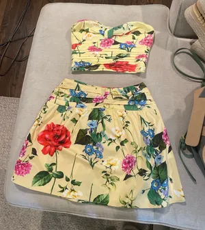 Express Yellow Floral Strapless Top and Mini Skirt thumbnail 1
