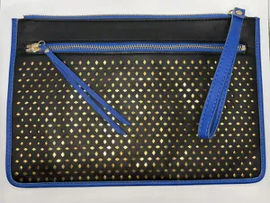 Urban Expressions Black Cobalt Blue Gold Laser Cut‎ Diamond Wristlet Clutch Bag thumbnail 1