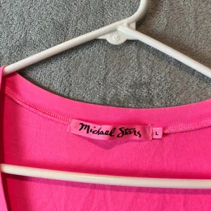 Michael Stars V Neck Ruched Side Mini Dress Hot Pink Size Large Summer‎ Cotton thumbnail 3
