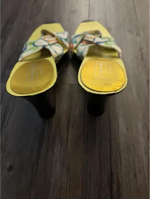 VTG Coach Y2K Wooden Wedge Sandals Sz 4 Hand Painted thumbnail 3