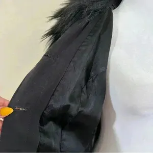 Vintage GUESS Faux Fur Mid Length Trench Coat RARE Jacket in Black Sz. Small thumbnail 8