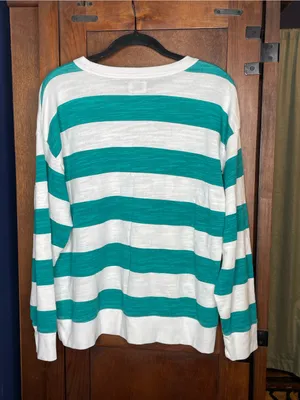 J.Crew Womens Vintage Fleece Stripe Sweatshirt Small Green White Oversized Coast thumbnail 3