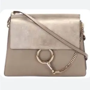 Chloe Authentic Faye Medium Shoulder Bag Genuine Leather Motty Gray thumbnail 2