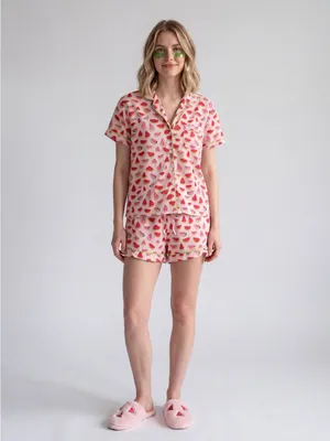 Mahogany Watermelon 100% Cotton Short Pajama Set pjs vacation whimsy novelty thumbnail 2