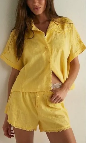 NWT Free People FP Intimately Good Intentions PJ Set - lemon drop yellow - XS thumbnail 1