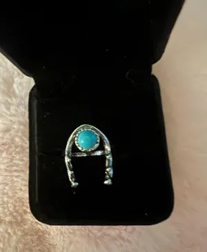 Beautiful Stainless Steel Bohemian Faux Turquoise and Silver Ring Size 7 thumbnail 1