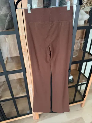 Stradivarius ASOS wide leg flare pants high rose waisted chocolate brown knit thumbnail 4