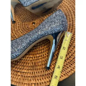Nine West Silver‎ Glitter Peep Toe Pumps Metallic Stiletto Heels Womens 7.5M thumbnail 3