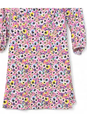 H&M Women’s Crinkle Cut Floral Print Off the Shoulders Quarter Sleeve Mini Dress thumbnail 9