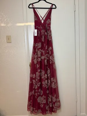 Ever After Red Floral Sleeveless V-Neck Open Back Maxi Dress NWT Size S thumbnail 4