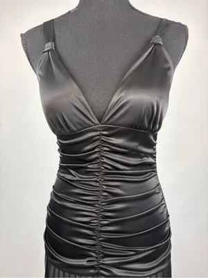 Taboo Black Dress Evening Gown Ruched Satin Maxi Dress - Elegant Evening Style thumbnail 3