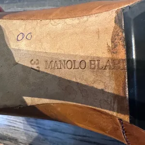 Manolo Blahnik Pumps Beige Camel Brown‎ Leather Purple Stitching Shoes 37 thumbnail 7