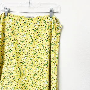 [LOFT] Yellow Floral Print Linen Blend High Waist Side Slit Midi Skirt Size 14 thumbnail 6