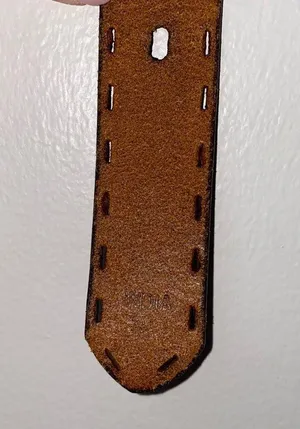 Brown Leather Belt with Silver Brass Buckle Embroidered Stitched edging 32 thumbnail 5
