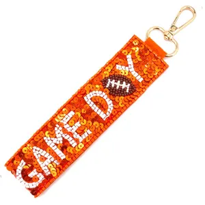Vigla NWT Orange/White Game Day Football Seed Bead Sequin Keychain Wristlet thumbnail 1