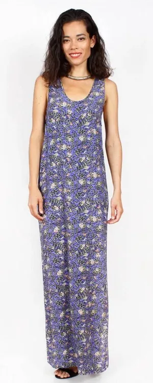 Flax Bumblebee Sleeveless Maxi Dress Purple Green Palm Print‎ Size Petite XS thumbnail 1