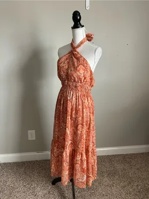 TRIXXI | Orange Floral Halter Midi Dress Sz XL thumbnail 6