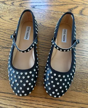 Steve Madden Vinetta Black & rhinestone Studded Mary Jane baller flats, 7.5 thumbnail 1