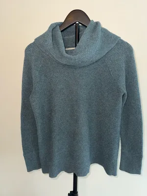 LOFT Women's Teal Blue Cowl Neck Long Sleeve Knit Sweater Size M thumbnail 1