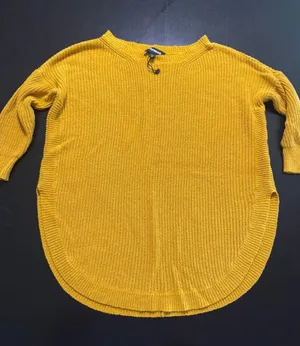 Express Mustard Yellow Shaker Stitch Knit Crew Neck Oversized Sweater Womens‎ M thumbnail 1