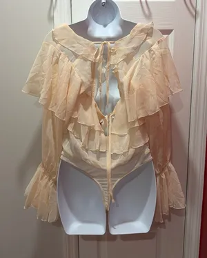 NWOT Intimately Free People Bodysuit Womens Peach Ruffle Open Back Sheer XS thumbnail 1