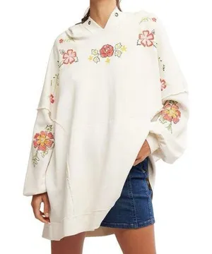 FREE PEOPLE We The Free Graphic Hoodie Ivory Combo Size L New w/ Tag MSRP $148 thumbnail 1
